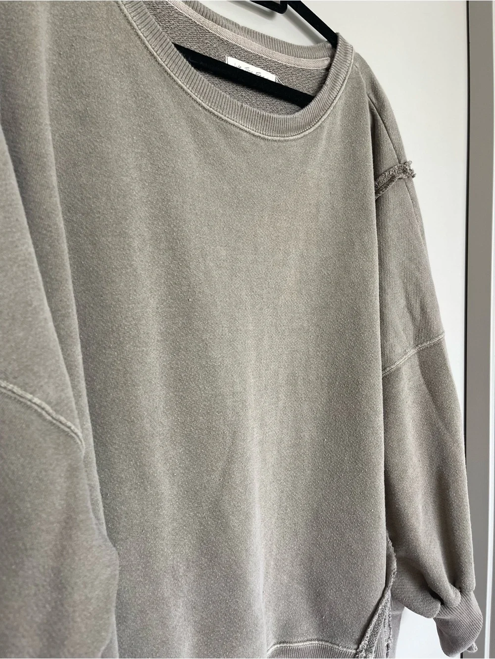 Free People Distressed Olive Crewneck Pullover